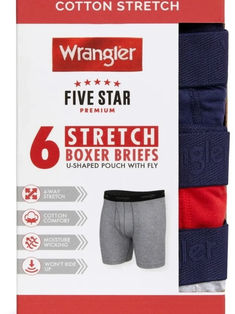 Wrangler Cotton Stretch Boxer Brief Set, Boxer Briefs Underwear for Men, 6 Pack